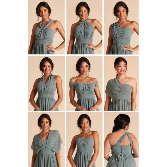 NWT Birdy Grey Grace Chiffon Convertible Maxi Dress Gown Women's XXL Sea Glass - Picture 2 of 11